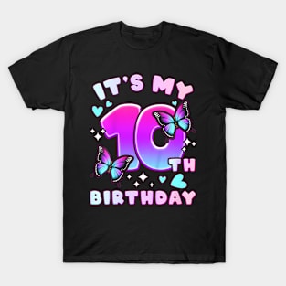 10th Birthday Girl 10 years Butterflies and Number T-Shirt